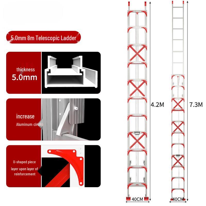 Nai Duo 4-8m Aluminum Telescopic Straight Ladder