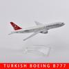 Масштаб 1/400 16 см Модель самолета Turkish Airlines Boeing 777 Самолет Литой металл Самолеты