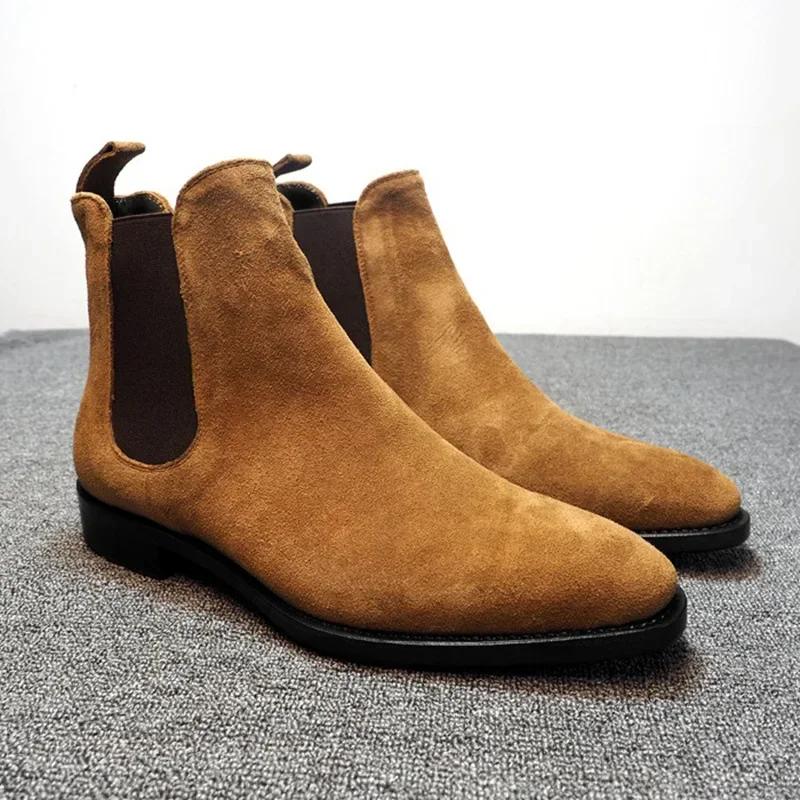 Bottes provoqué en cuir suédé pour hommes, bottes de rinçage en velours de luxe, designer, chaussures de haute qualité