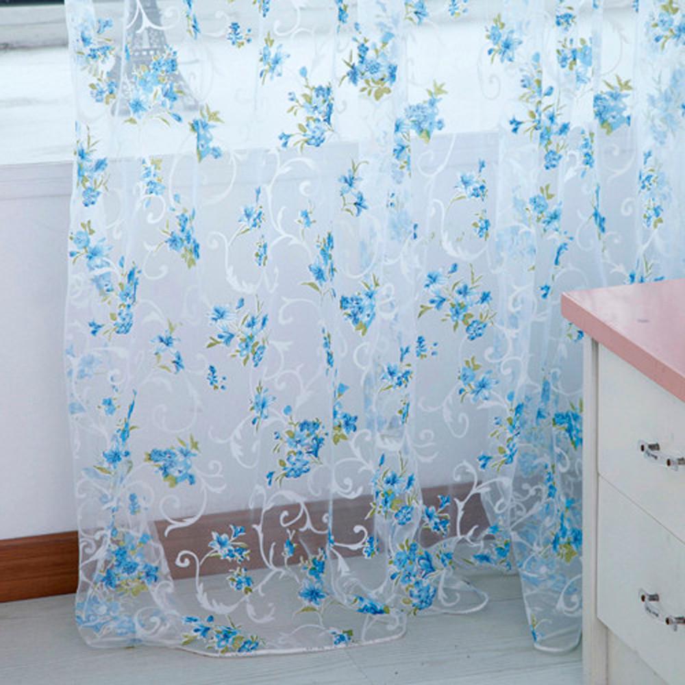 Прозрачная занавеска с цветочным принтом, тюль, вуаль, драпировка, подзор из 1 панели, ткань