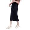 Women Knitting Skirt High Waist Back Slit Design Solid Color Midi Skirt Soft Breathable Thickened Warm Hip Wrapped Skirt