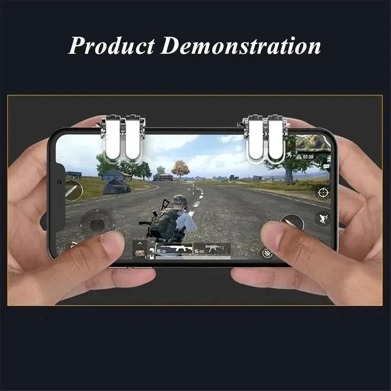 W6 Mobile Phone Game Trigger 6 Finger Aim Shooting Free Fire L1R1 ABS Key Button Gaming Joystick Controller for IOS Android PUBG 1