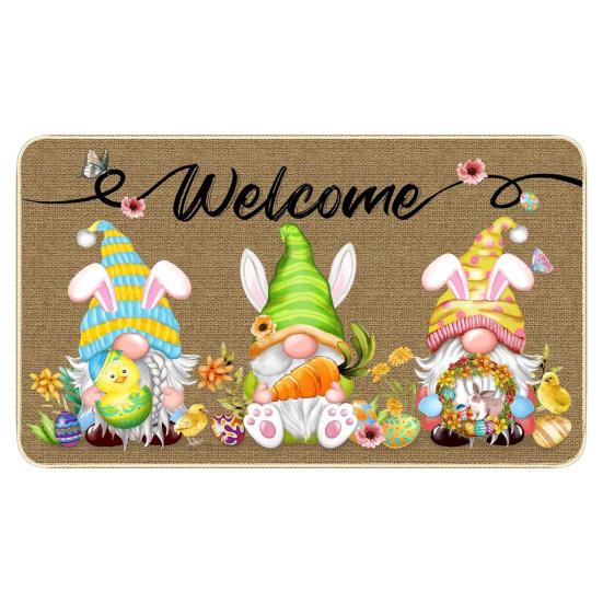 Декоративный напольный коврик с изображением пасхального кролика, влагостойкий нескользящий моющийся приветственный коврик для передней двери