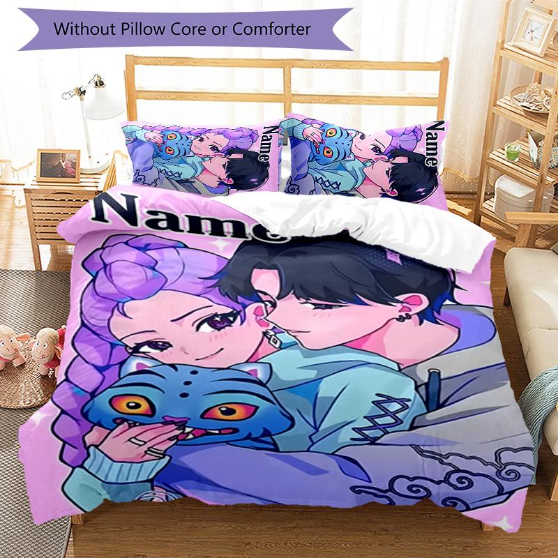 3pcs KPop Demon Hunters23 Cover Set - Personalized Name, HD Printed Bedding with 1 Cover and 2 Pillowcases - Perfect for Home Decor, Easy Care