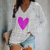 Весенняя футболка с V-образным вырезом и длинным рукавом, цифровая печать, свободный крой, женский стиль, специальное издание ко Дню святого Валентина, модный повседневный топ