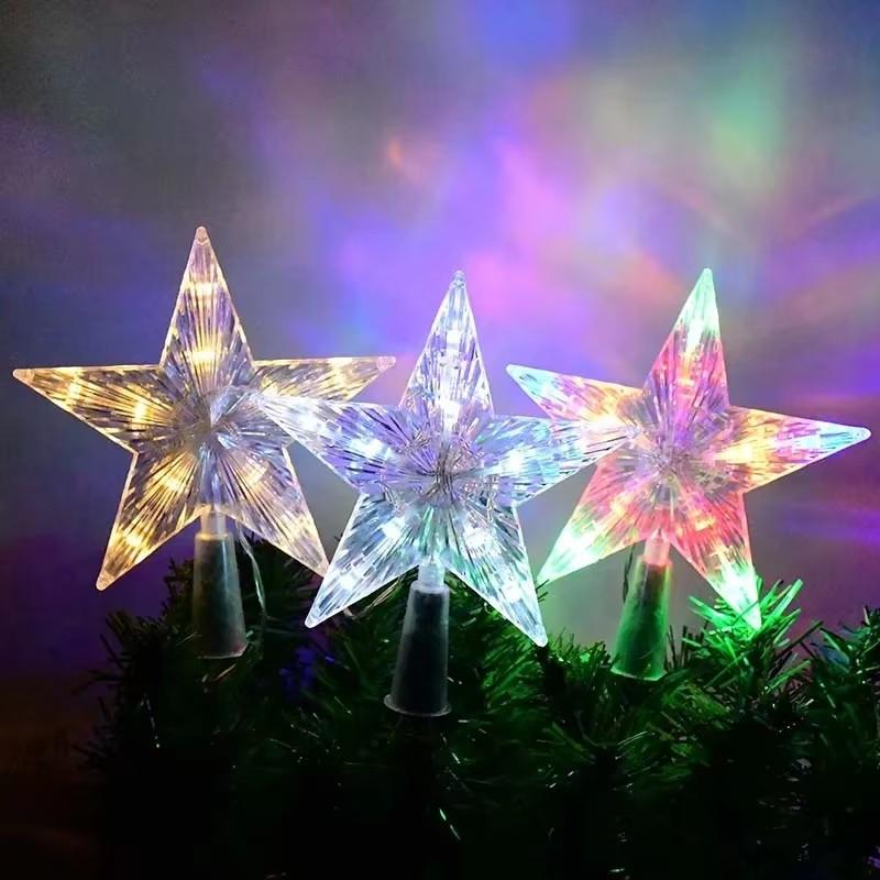 Christmas Tree Ornaments Top Stars LED Light Lamp Christmas Decorations For Home Xmas Trees New Year 2024 Navidad Natal Noel