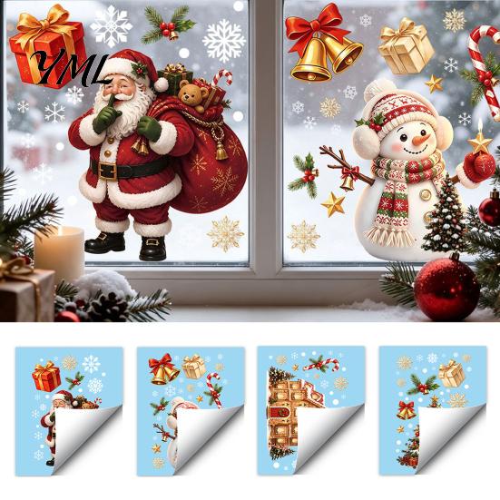 Seasonal Window Ornaments Christmas Cling, Santa/Snowman/House/ Tree Patterns Print, Waterproof Snowman Decorations PVC Decorative Static Sticker for