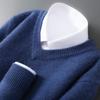 Мужской свитер с V-образным вырезом, 100% чистая шерсть, плотный, теплый, в стиле business casual