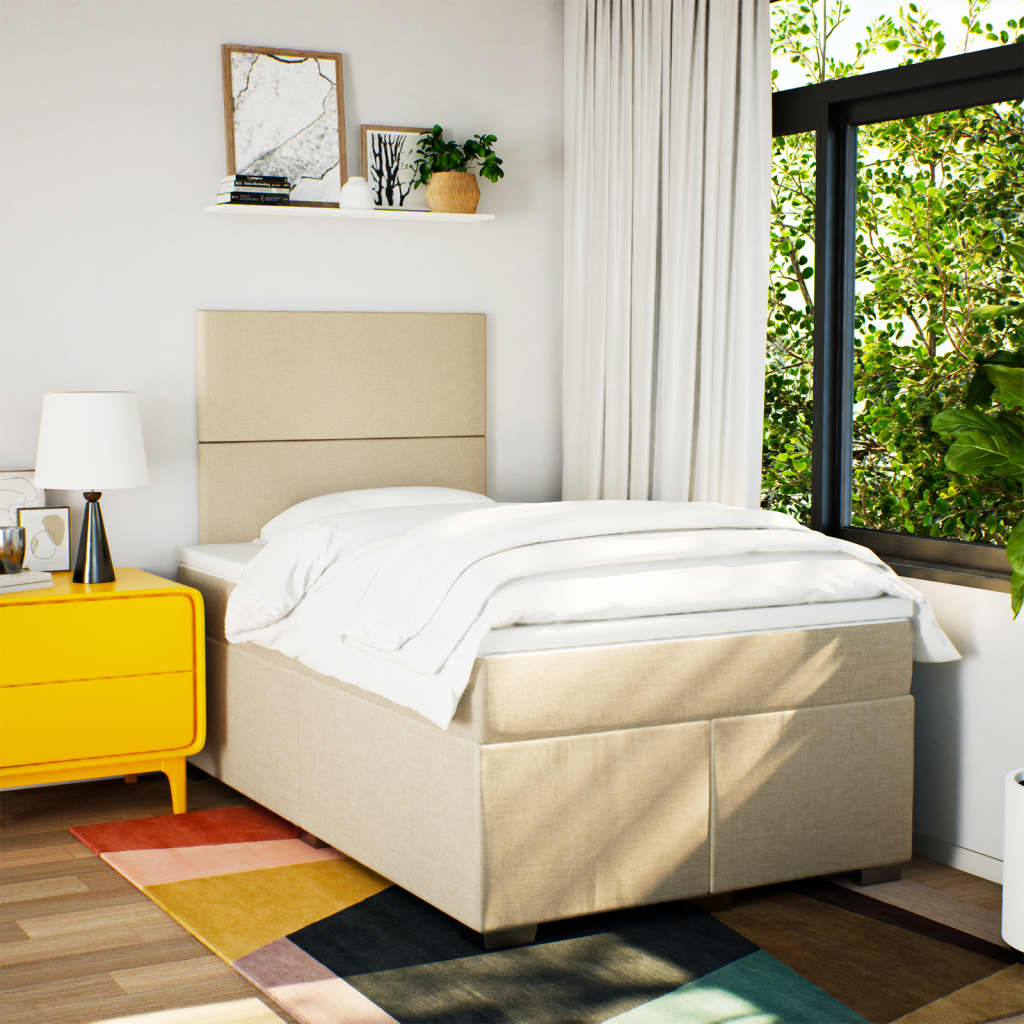 Box Spring Bed with Mattress Cream 120x190 cm Fabric