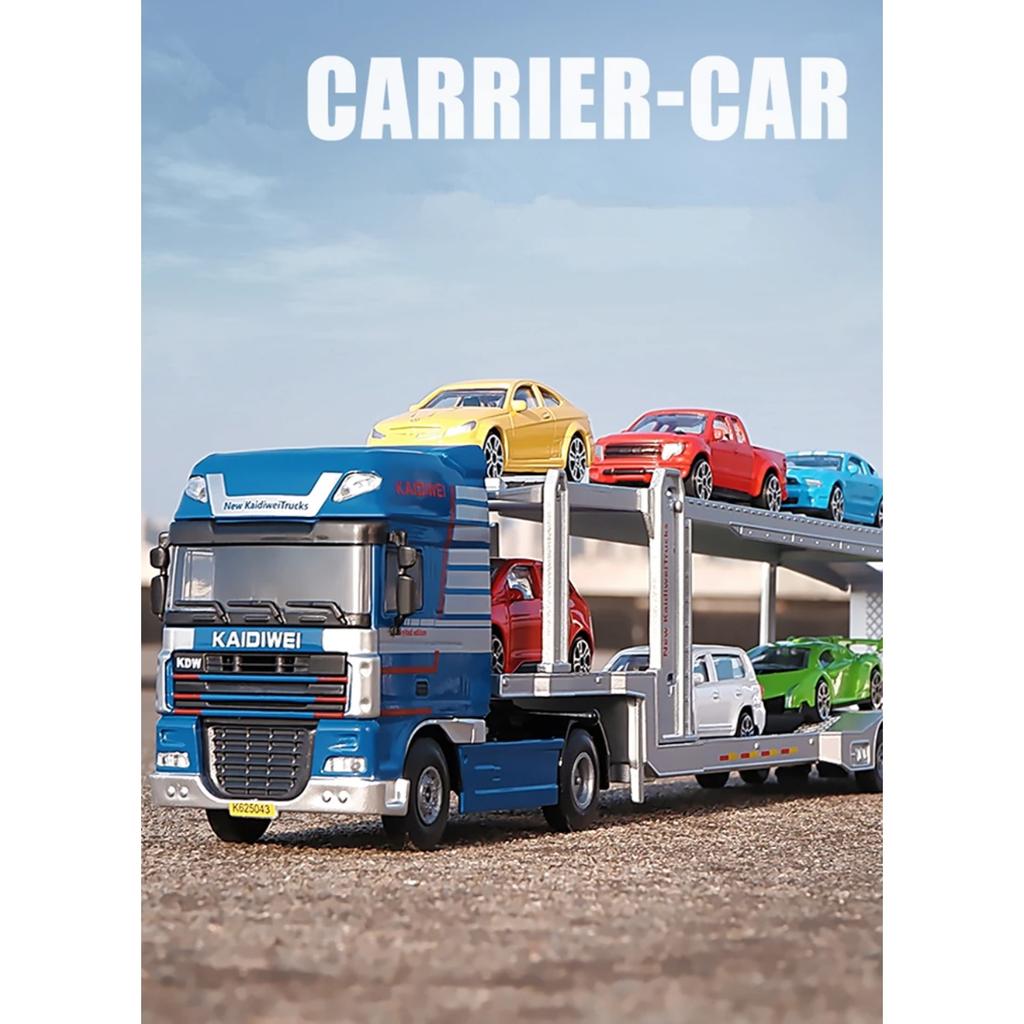 1/50 Alloy Double Deck Flatbed Trailer Model Diecast Metal Heavy Semi Trailer Transport Vehicle Truck Car Model Simulation Kids Gifts