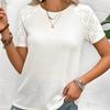 Women's Summer T-shirt Jacquard Knit Hollow Lace Splicing Loose Short-sleeved Tops