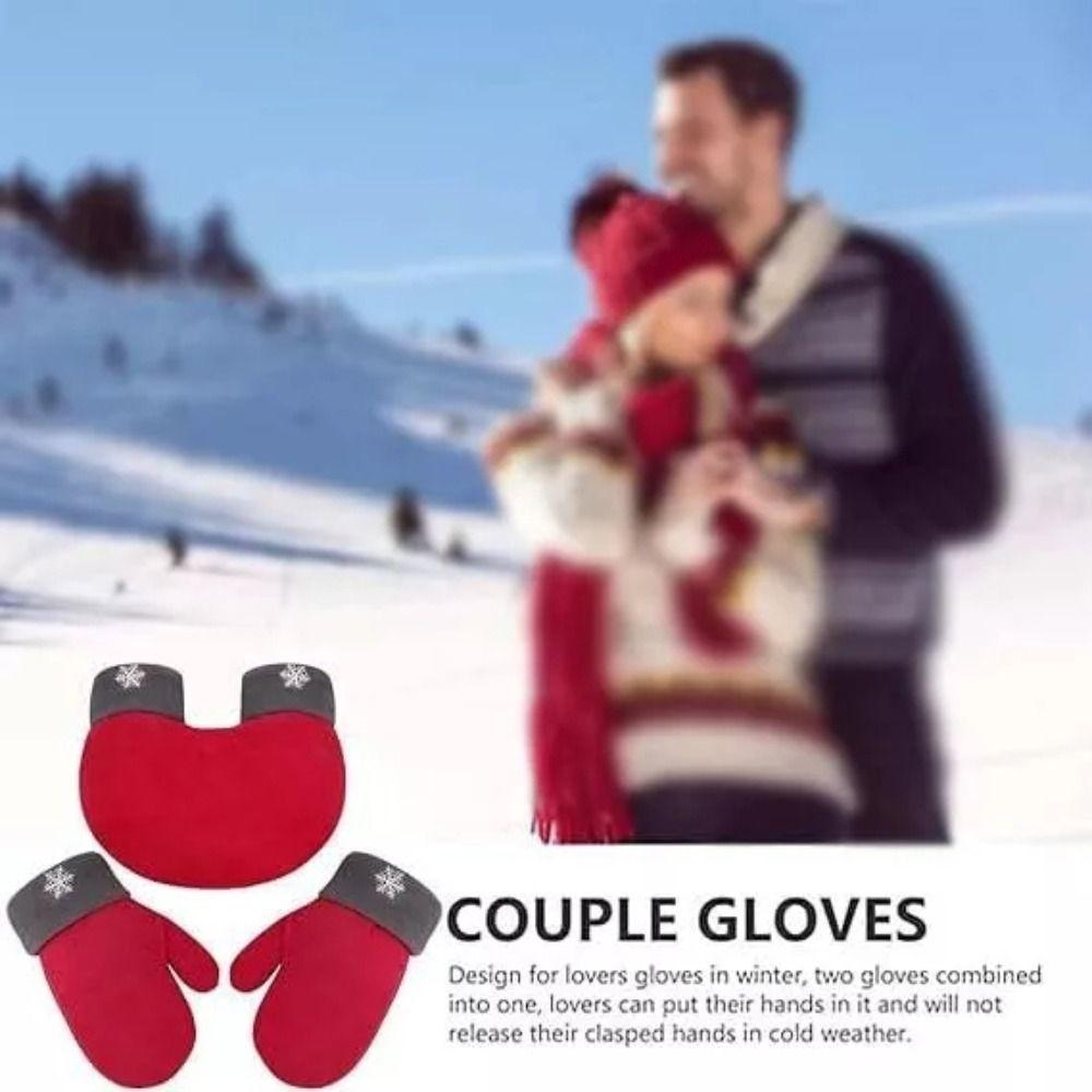 Polar Fleece Couple Gloves Snowflake Embroidery Warm Mittens Portable Holding Hands Gloves Winter