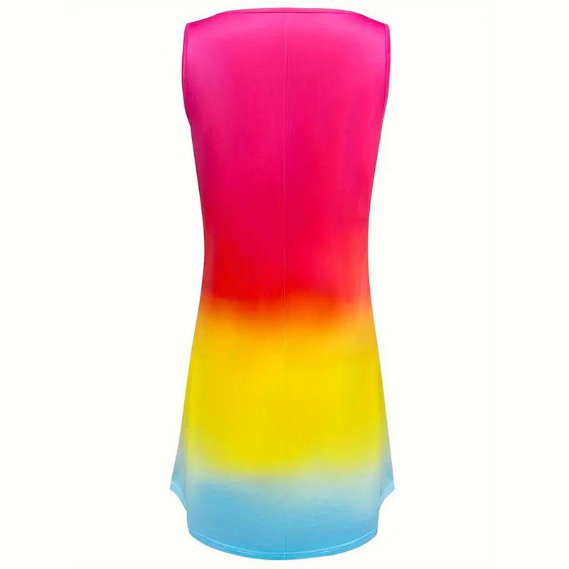 Женское бохо летнее платье без рукавов с V-образным вырезом, градиентного цвета, праздничное цельное платье