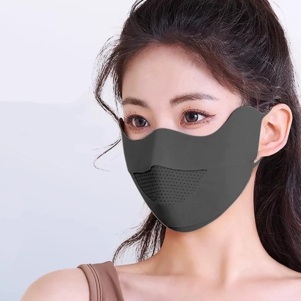 Sun Protection Ice Silk Sunscreen Mask Solid Color Thin Face Veil Cool Cycling Face Cover Outdoor
