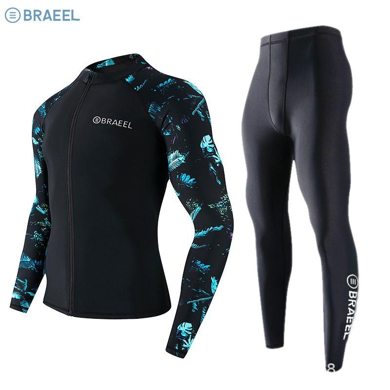 Mens UV Protection Quick-Dry Long Sleeve Pants Rash Guard Set Diving Surfing Swimming