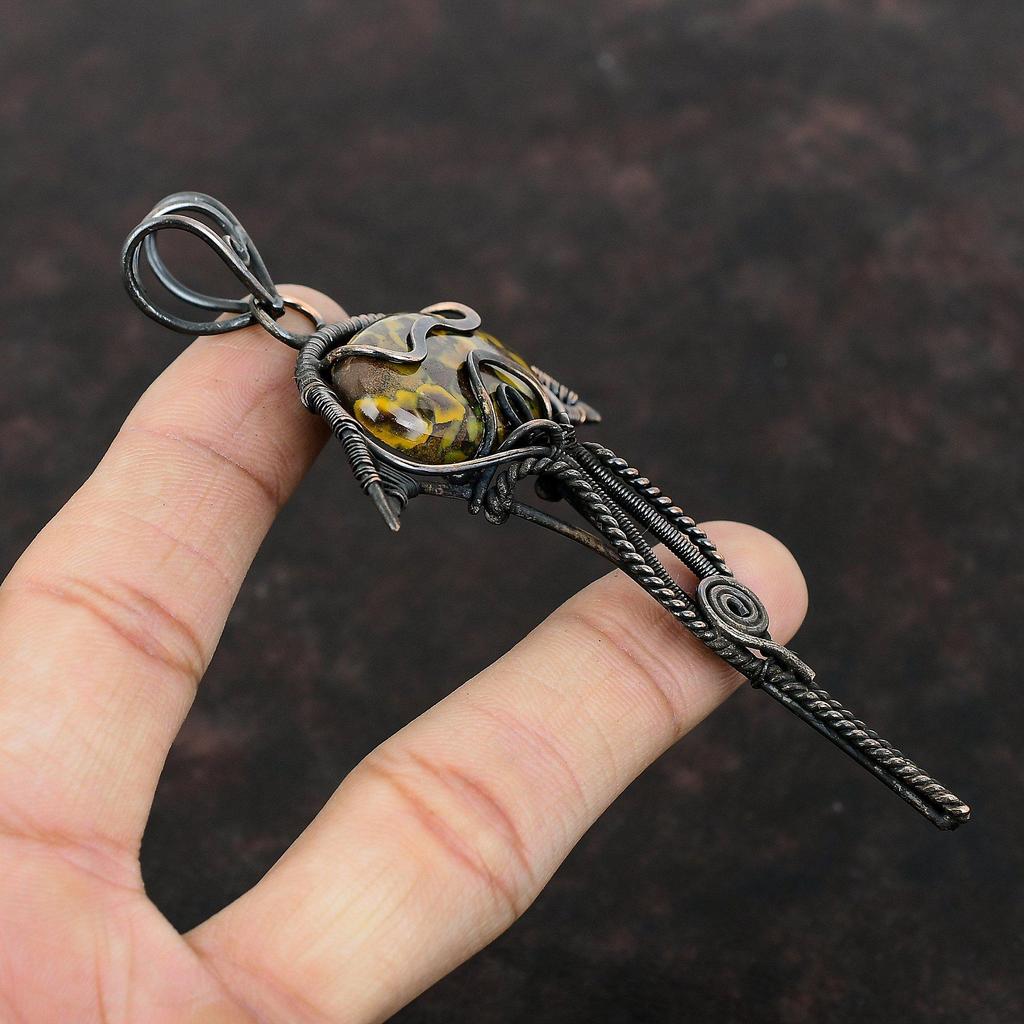 Кулон из фруктовой яшмы, медная проволочная обертка, подвеска ручной работы, ювелирные изделия из фруктовой яшмы, подвеска из драгоценных камней, подарок для мамы, дизайнерские медные украшения