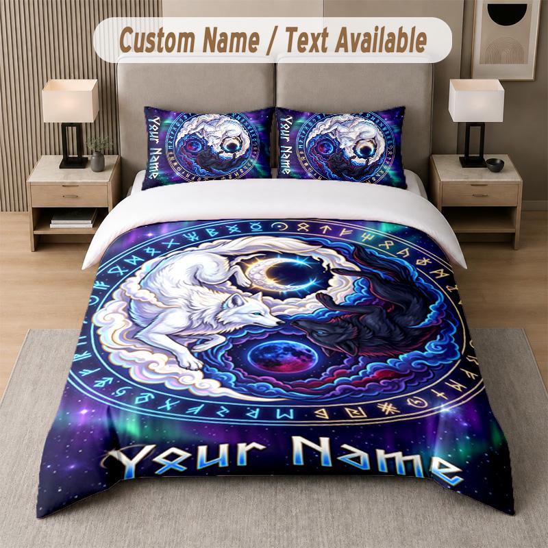 Wolf Fox Theme Custom Text Or Name 3Pcs Bedding Set 1 Flat Sheet & 2 Pillowcases Personalized Home Bedding