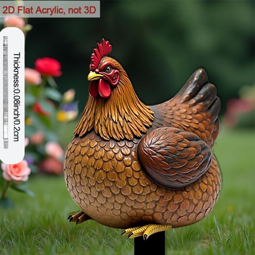 2D плоская коричневая садовая скульптура петуха, акриловое украшение-курица с выразительными глазами и ногами, для дома и сада, для цветочного горшка, патио, балкона