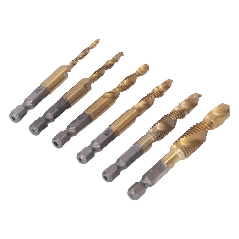 6pcs Titanium Coated Threaded Drill Taps HSS 4341 Drill Tap Set Durable Screw Drill Tap Drilling