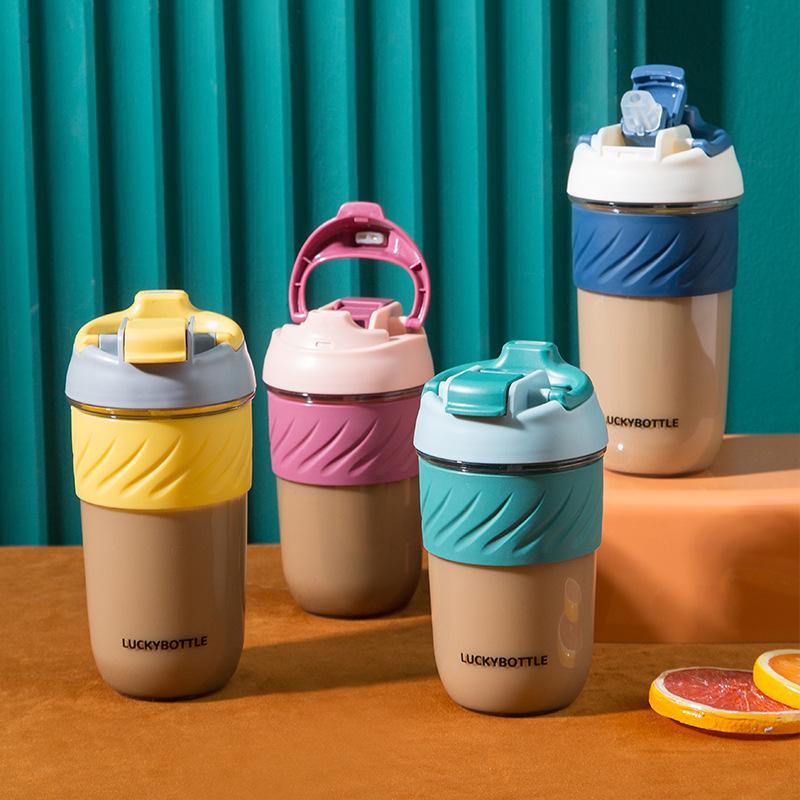 Tritan Plastic Kawaii Coffee Cup With Lids Straw Cute Water Bottles Girls Travel Portable Leakproof Tumblers 400ML 450ML