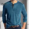 Мужской весенний топ с нагрудным карманом, застегивающимся на пуговицы О-образным вырезом, облегающий крой, длинный рукав, низ, однотонная эластичная футболка-пуловер