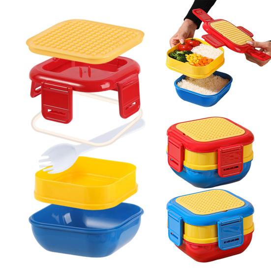 Взрослый бенто-бокс с двумя штабелируемыми герметичными отделениями, без БФА, контейнер для хранения еды, ланч-бокс, безопасен для микроволновой печи и посудомоечной машины, контейнер для приготовления еды