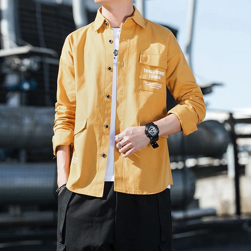 Осенняя новая куртка рубашка мужская мода красивая повседневная модная рубашка мужская рубашка с длинными рукавами пальто с лацканами топ