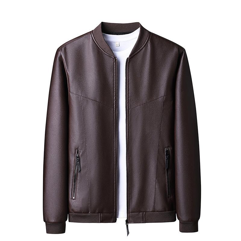 Youth Baseball Collar Short Jacket, Fashionable, Handsome and Casual, Thin Velvet Stand Collar Leather Jacket for Men