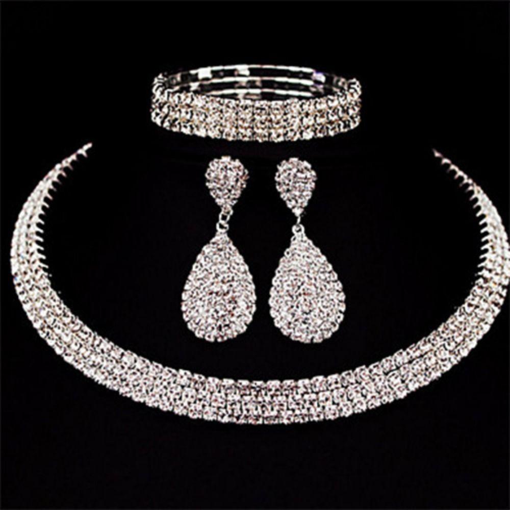 Luxury Bridal Jewelry Set Drop Earring Rhinestone Choker Necklace  Evening Wear