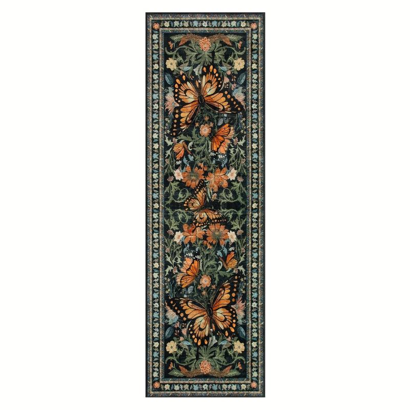 Vintage Floral Butterfly Runner Mat Non Slip Washable Long Rug Kitchen Bedroom Hallway Entry Home Decor Floor Carpet