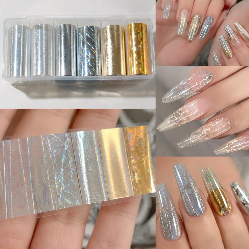 Laser Nail Foil Decals Iridescent Nail Art Stickers Fashion Nail Transfer Stickers Manicure DIY