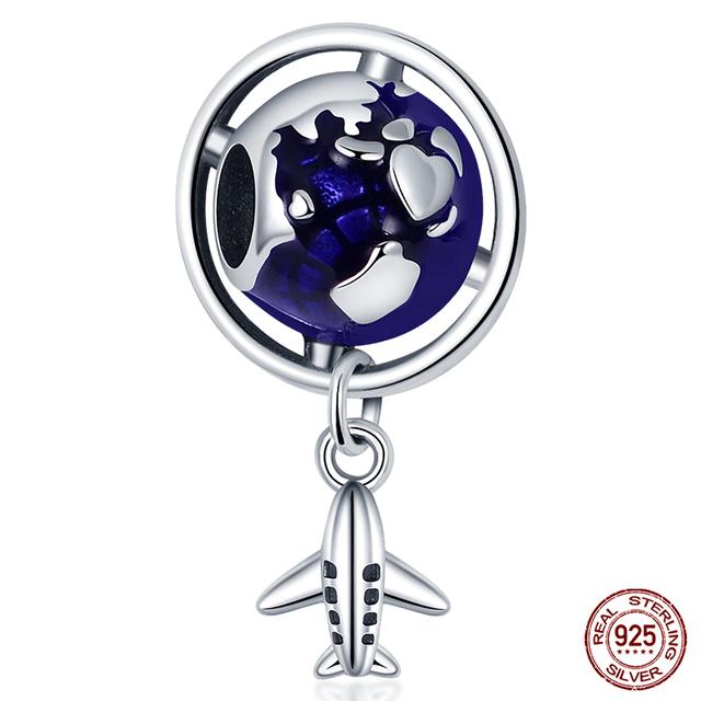 Подходит для модных оригинальных браслетов 925 пробы, серебро 925 пробы, серебро, синий, астронавт, самолет, подвески для путешествий, бусины, подвески для женщин, модные ювелирные изделия своими руками