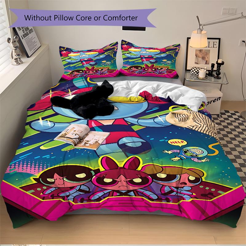 3pcs Powerpuff Girls Adventure Bedding Set, Includes One Quilt Cover and Two Pillowcases, Bedroom and Guest Room Decoration. T72301122