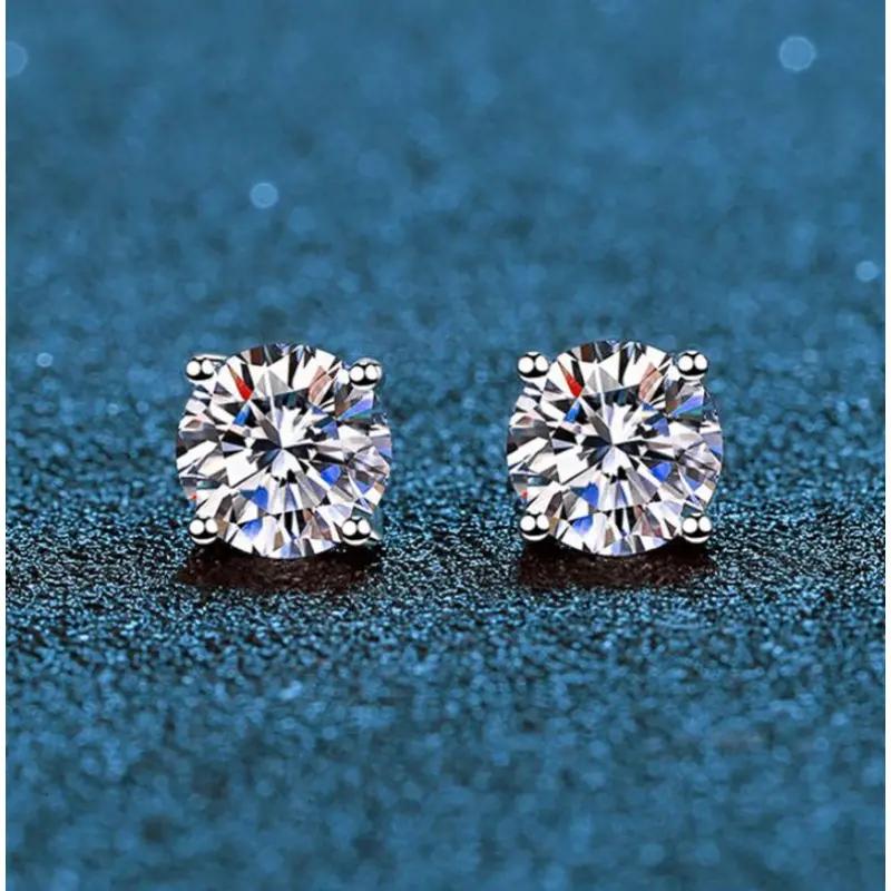 1 пара модных платиновых сережек с четырьмя когтями и цирконом, минималистичные серьги