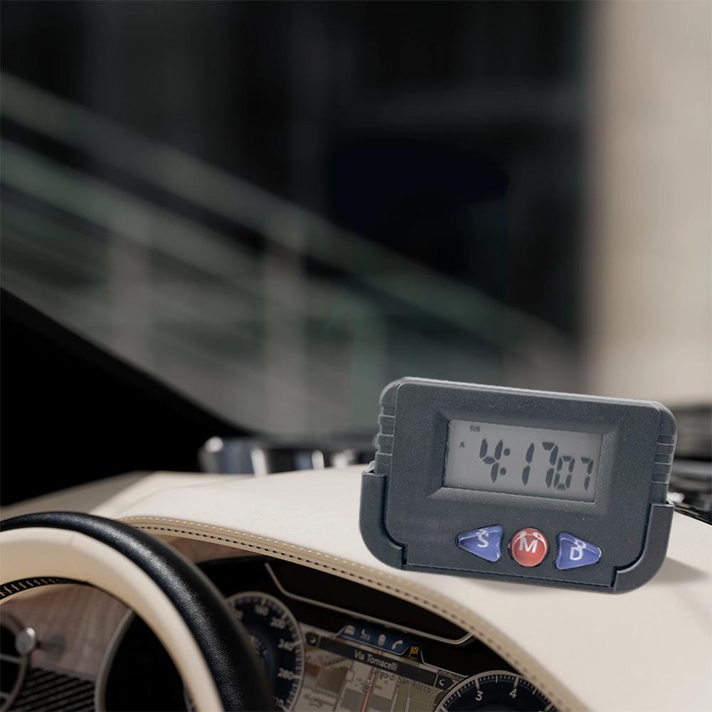 Цифровые ЖК-часы для автомобиля, черные, часы-планшет для автомобиля, включают руководство, многоцелевые дорожные часы с подставкой, двусторонний клей
