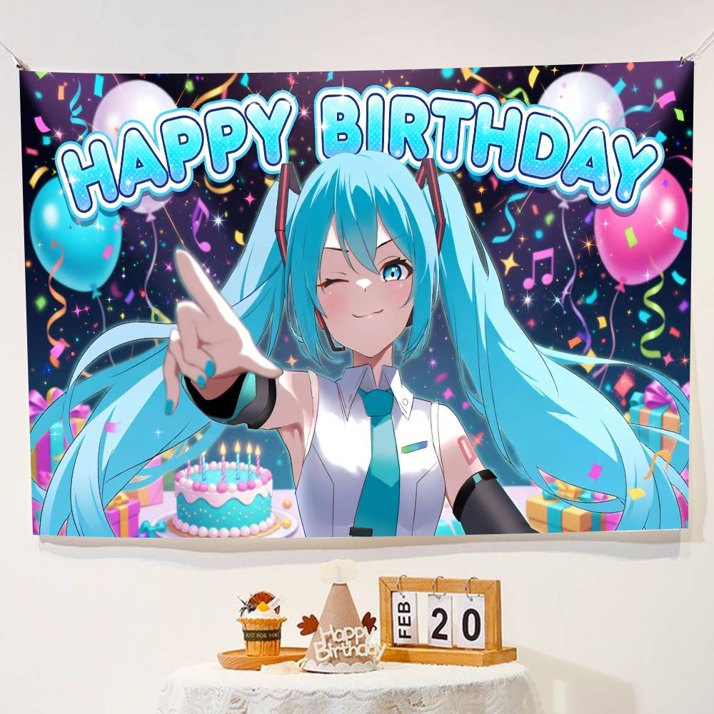 Large Hatsune Miku Anime Banner with Planet Design, Birthday Party Decoration, Decorative Tapestry for Room382