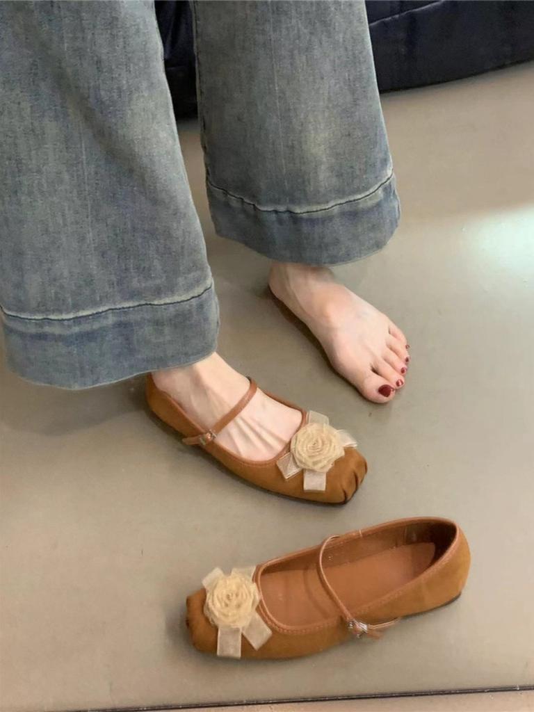 Модные женские дизайнерские туфли Мэри Джейн, женские туфли 2024 года, новые модные женские балетки с цветочным принтом и неглубокими носами на плоской подошве