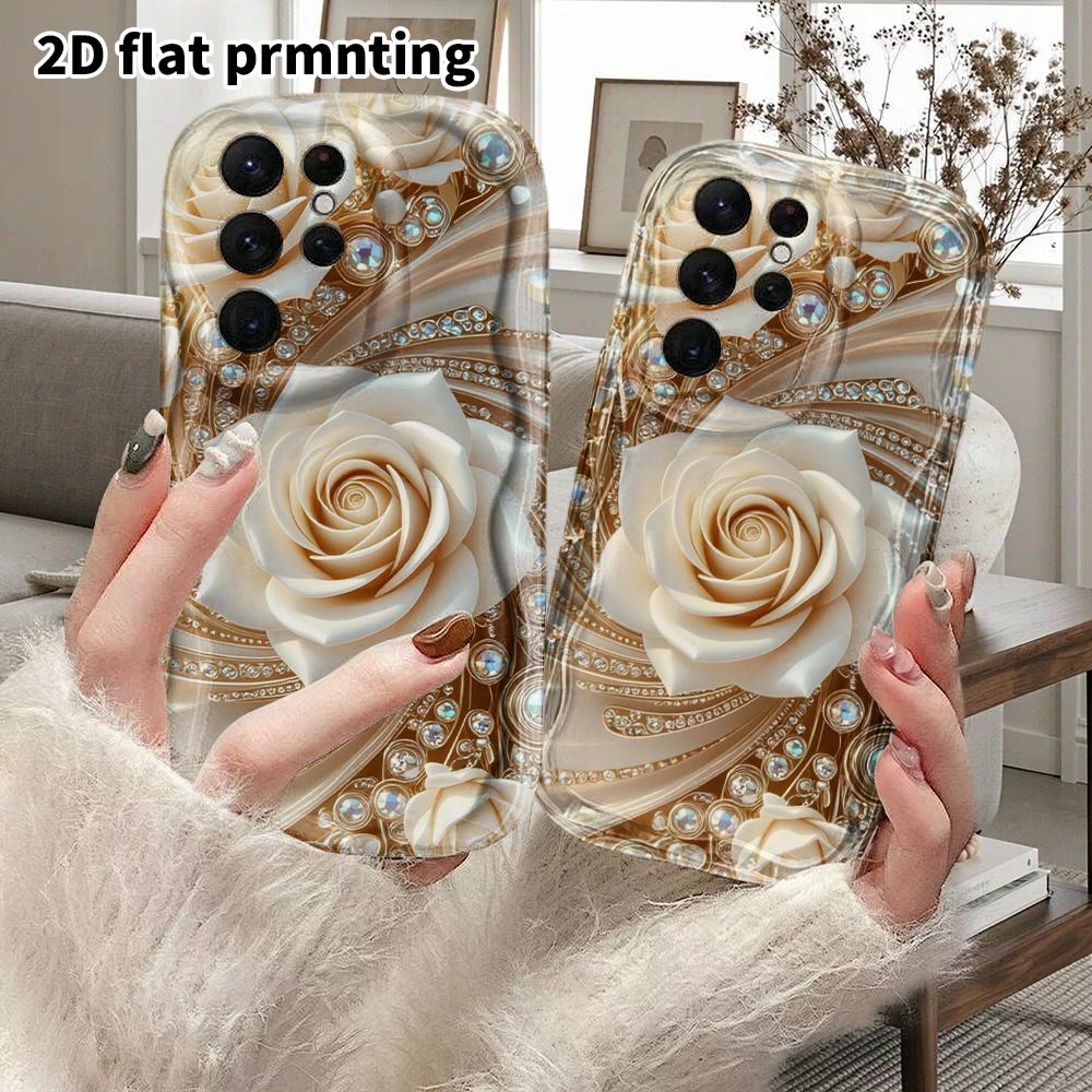 Phone Case: 2D Flat Samsung Galaxy A34 A35 M05 M06 S20 S22 S21 FE Plus 5G Protective Case, Couple Style, Pearl White Rose, Christmas and Halloween Gif