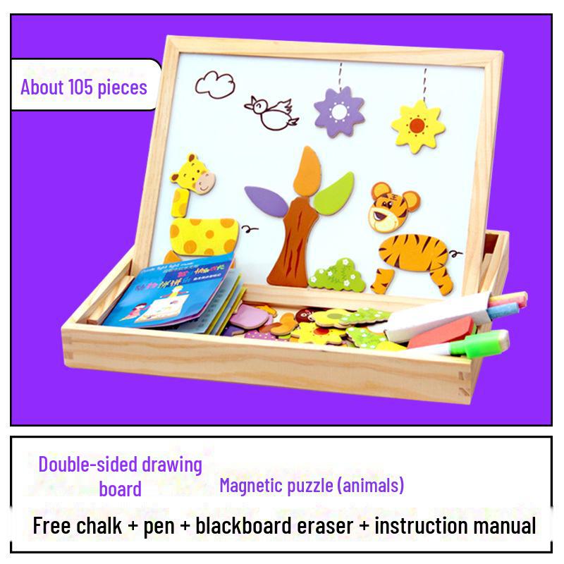 Little Master Educational Magnetic Animal Puzzle & Double-Sided Drawing Board