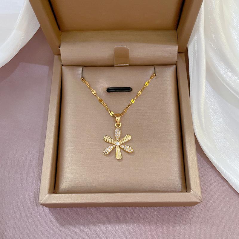 Light Luxury Full Diamond Micro-Inlaid Zircon Sprouting Large Flower Necklace Copper Electroplated Real Gold Pendant