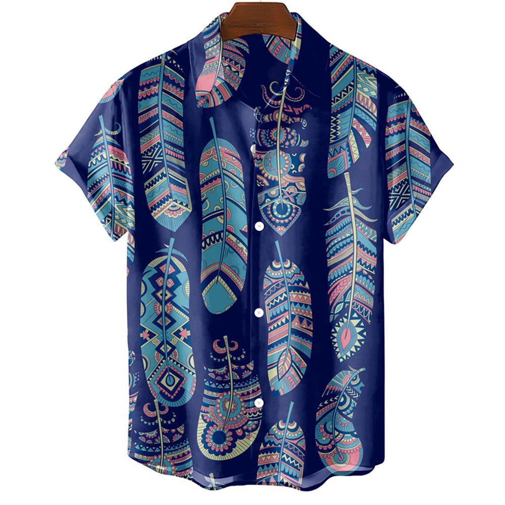 Модная оригинальная мужская рубашка Hawaii Casual Men Slim Fit с коротким рукавом, свободные простые перьевые принты Camisa MasculinaA