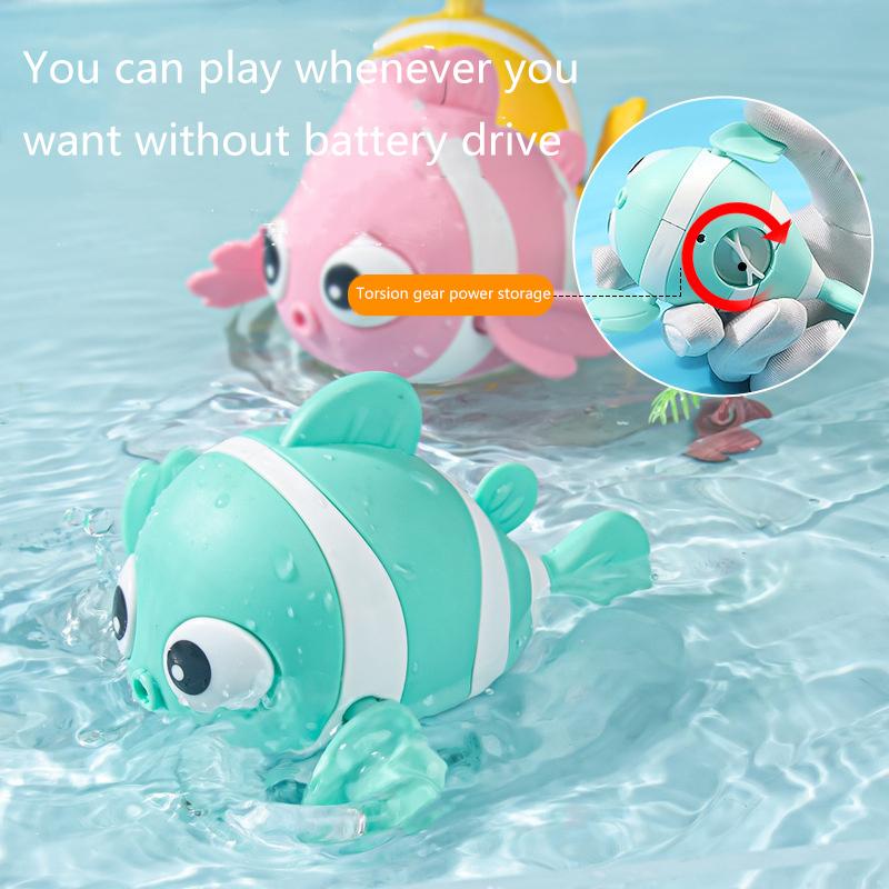 Cute Clownfish Clockwork Wind-Up Children'S Bath Toys Toddlers Chain Swim Baby Bathe Toy Cute Animal Appease Water Toy Kids Gift