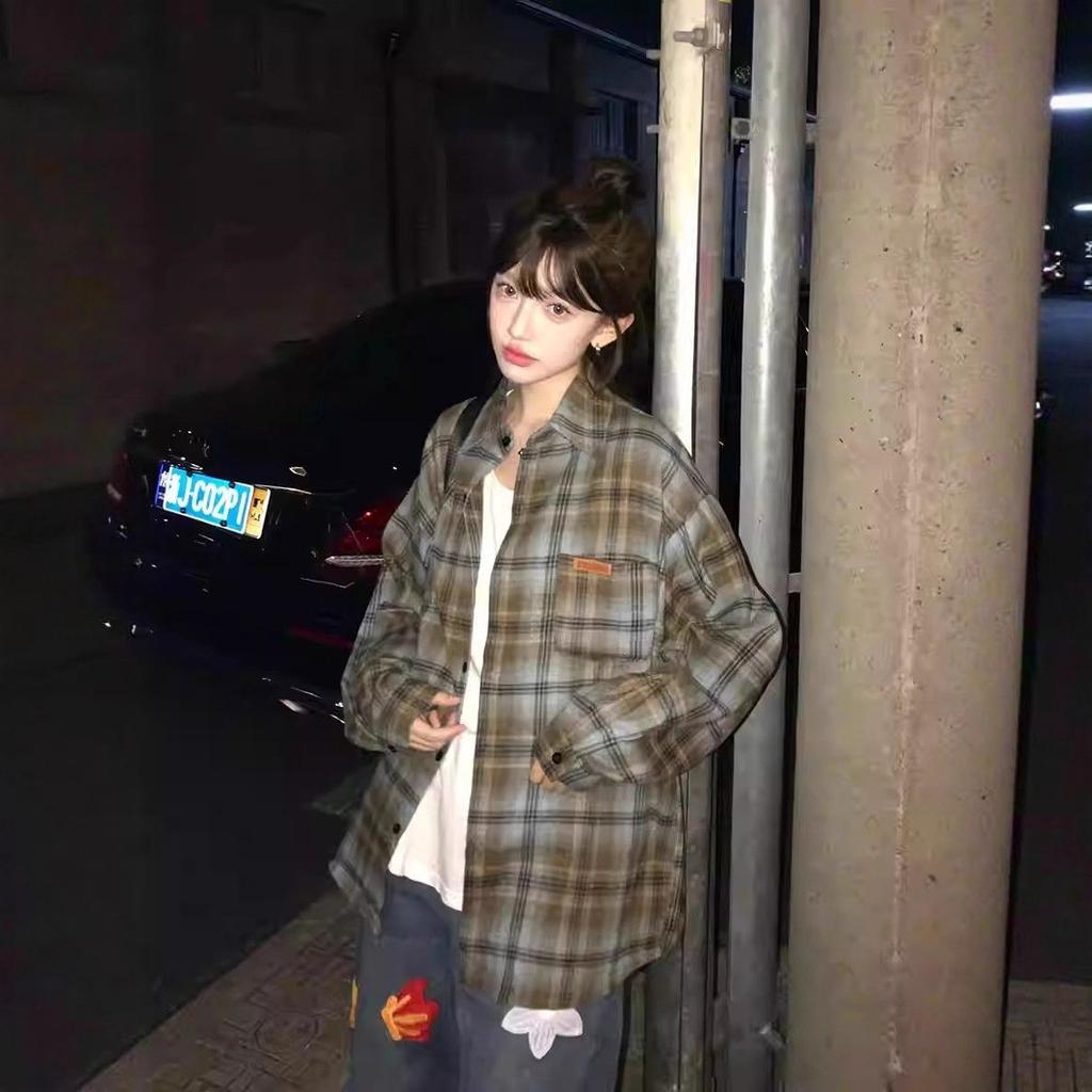 Ретро рубашка в клетку с цветными блоками для женской весенне-летней моды, повседневная рубашка, свободное и универсальное пальто