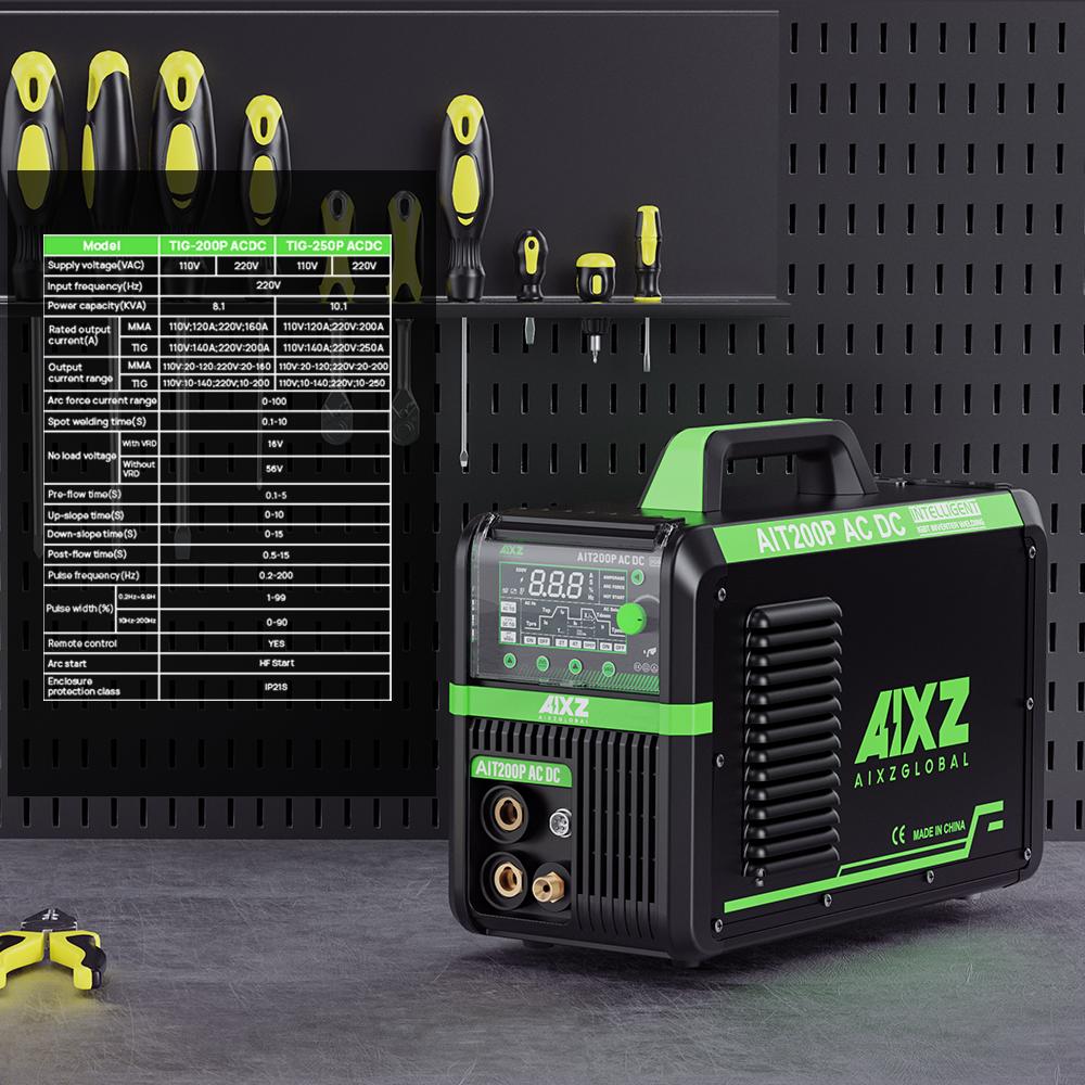 [ЕС]HITBOX Алюминиевый сварочный аппарат AIT200P ACDC TIG сварочный аппарат 5 в 1 ARC/TIG AC/TIG DC/TIG импульсный инверторный сварочный аппарат 200Amp IGBT 2T/4T TIG сварочный аппарат