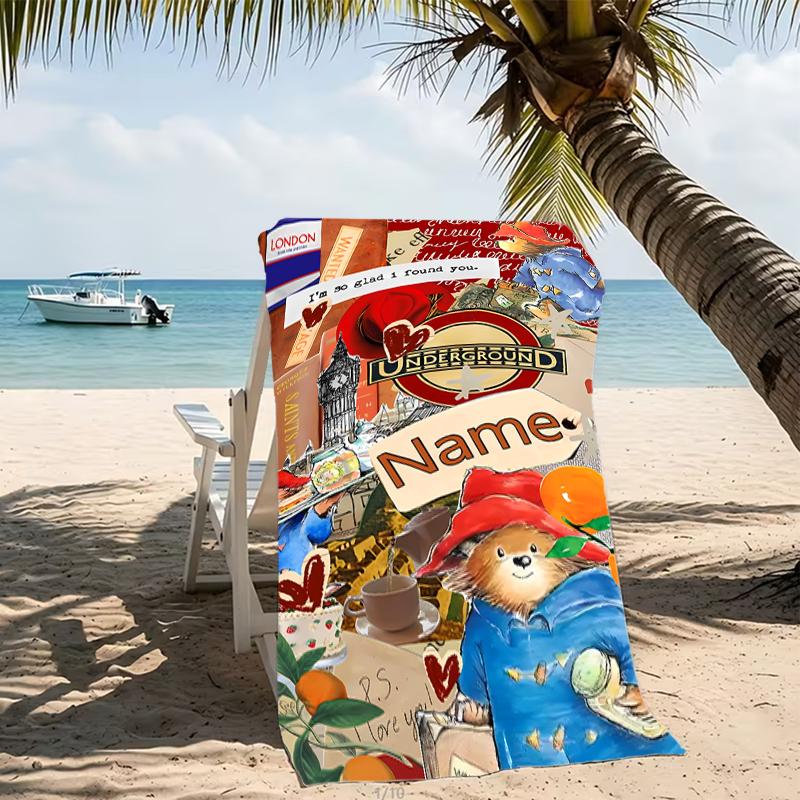 Customizable personalized beach towels Paddington Bear themed designs.Suitable for the beach, yoga, sports;ideal as beach accessories