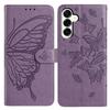 For Samsung Galaxy S25+ Case Butterfly Imprinted Wallet Stand PU Leather Flip Phone Cover with Strap