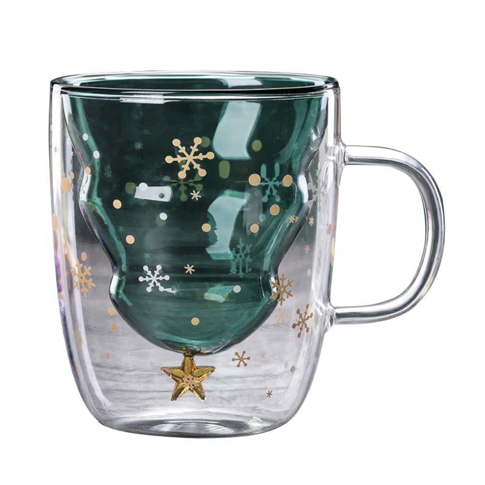 Hi Puntos 300ml Christmas Heat Resistant Double Wall Tea Coffee Glass Cup Mug Drinkware