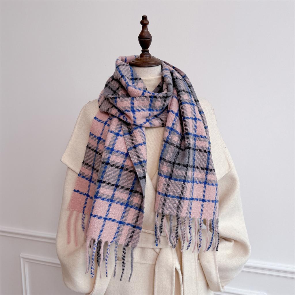 Autumn And Winter Plaid Scarf Women'S Imitation Cashmere Atmosphere Senior Versatile Warm Thickened Fringed Shawl Scarf