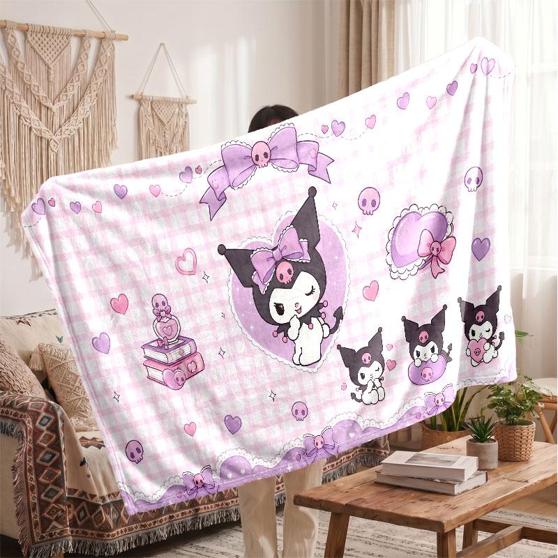 Warm Flannel BlanketKuromi Soft Cozy Throw Blanket for Bedroom Couch