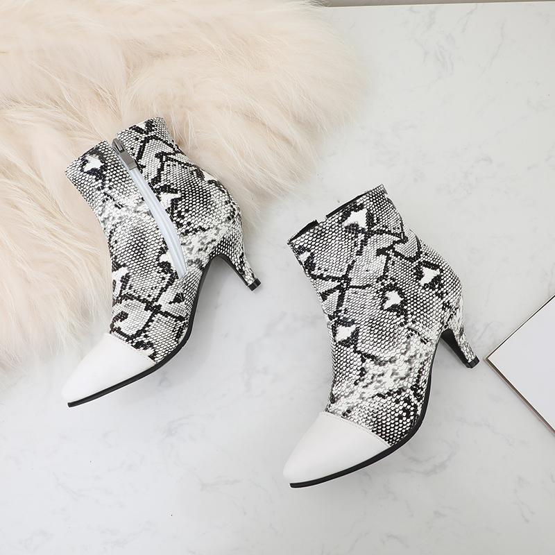 Женские короткие сапоги на высоком каблуке, сексуальный узор под змеиную кожу, осень и зима, новые короткие сапоги большого размера на тонком остром каблуке